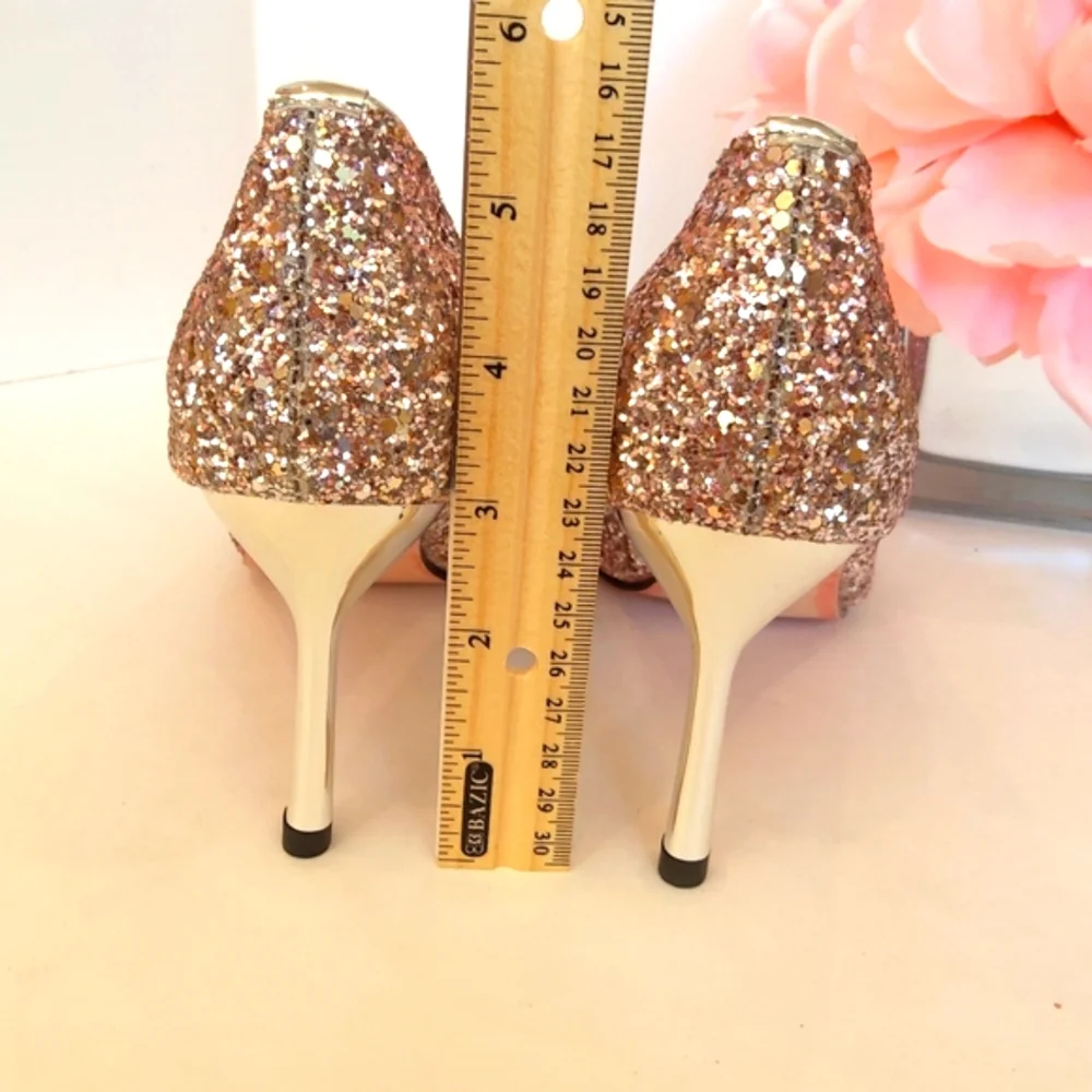 NEW ! Women's glamorous pink silver glitter high heels pumps Wedding Party Prom